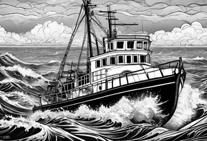 lifeboat on raging sea in cornwall tattoo idea