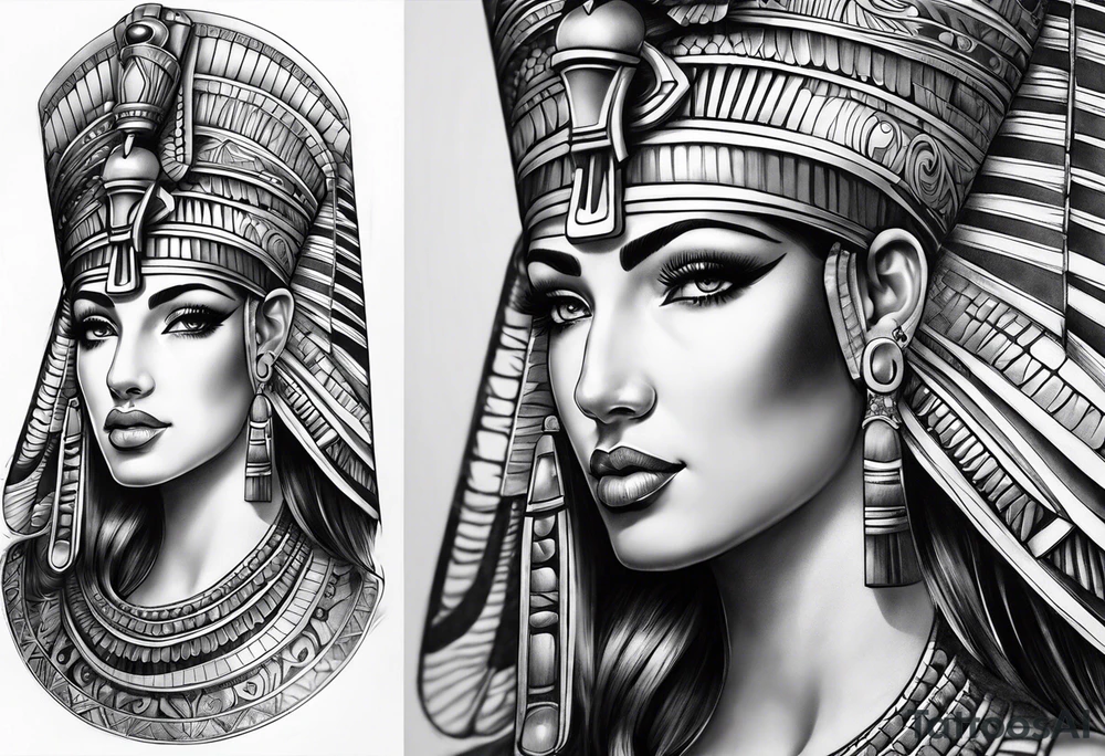 Sleeve with cleopatra, Horus tattoo idea