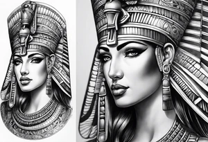 Sleeve with cleopatra, Horus tattoo idea