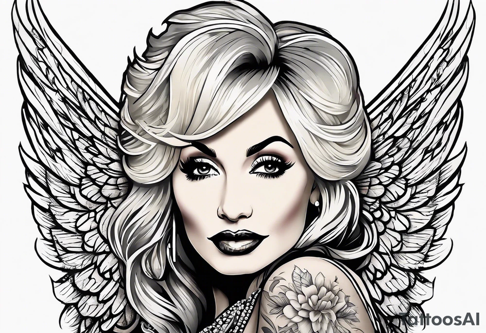 Dolly Parton with angel wings tattoo idea