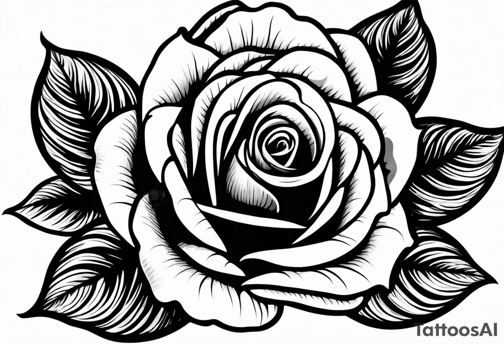 A black and white detailed rose with a lot of shading tattoo idea