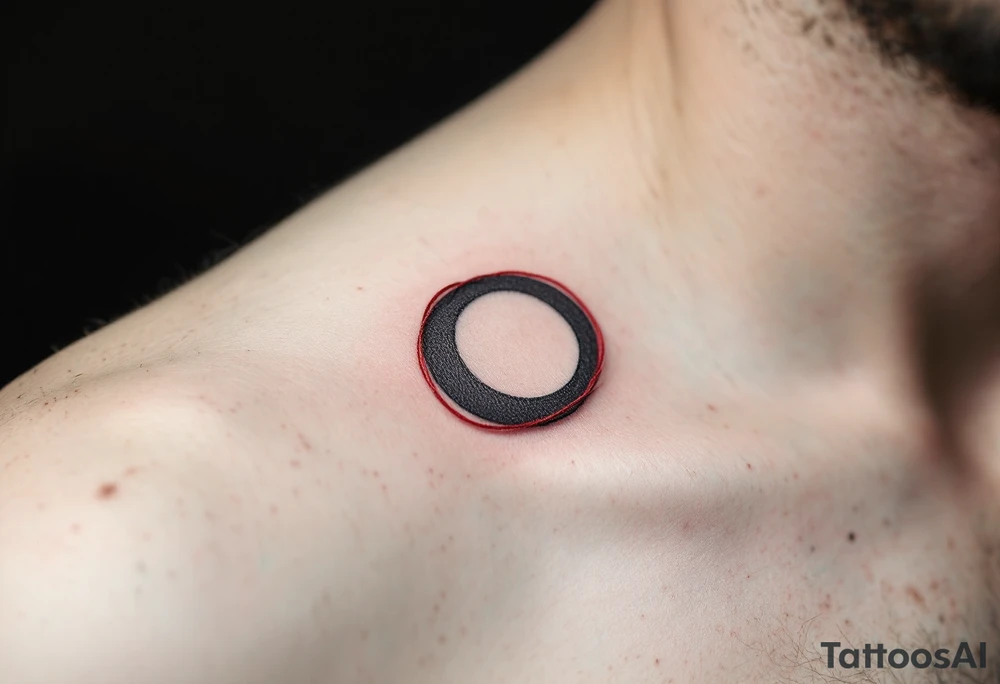 A faint gray circle with a red thread looping around its perimeter, symbolizing destiny. tattoo idea