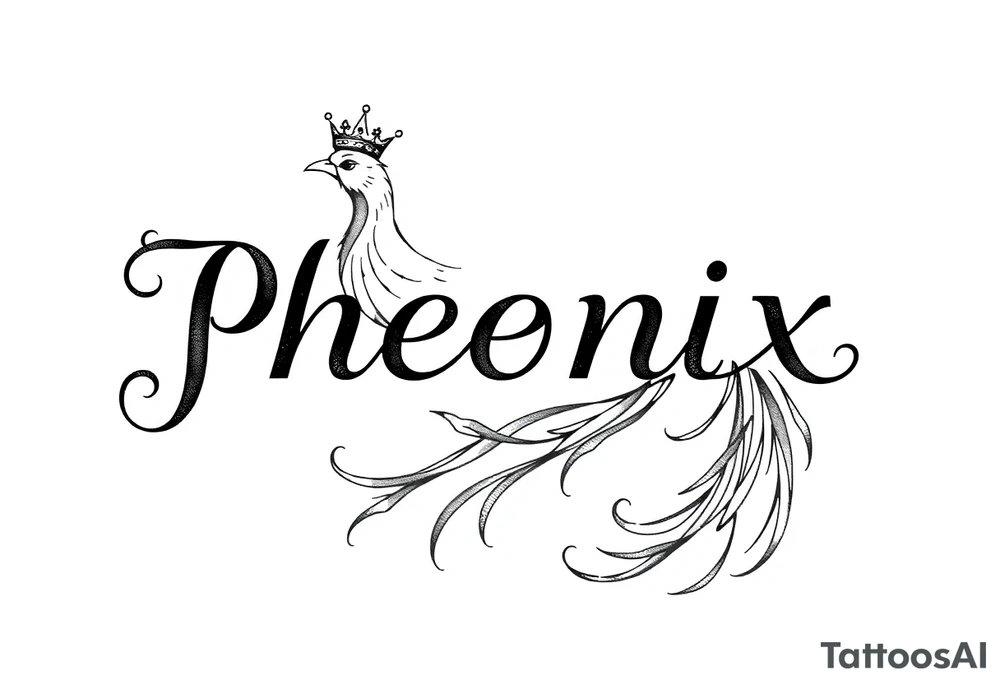 Pheonix wearing a crown with flowy long tail tattoo idea