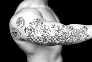 Good karma symbols inside honey combs repeated tattoo idea