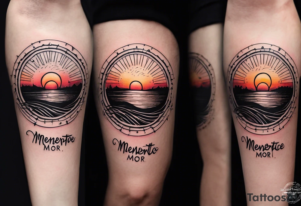 Simple line tattoo of a sunset with the inscription Memento mori
I want to put it on my knee tattoo idea