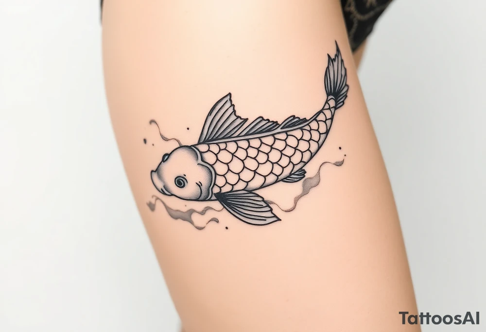 traditional koi fish swimming upstream through turbulent waves tattoo idea