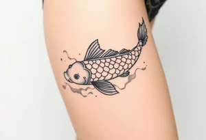 traditional koi fish swimming upstream through turbulent waves tattoo idea