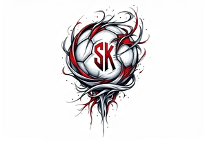A tribal-inspired design featuring a red and white ball intertwined with the club’s initials "SK Slavia Praha". tattoo idea