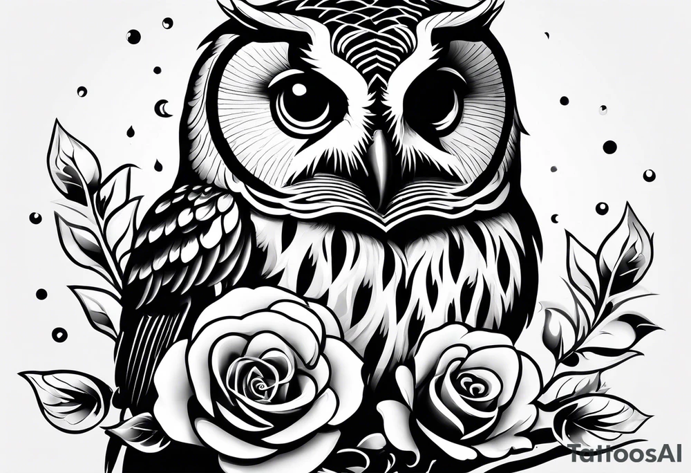 Barred owl with a rose and a heart tattoo idea