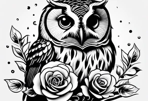 Barred owl with a rose and a heart tattoo idea