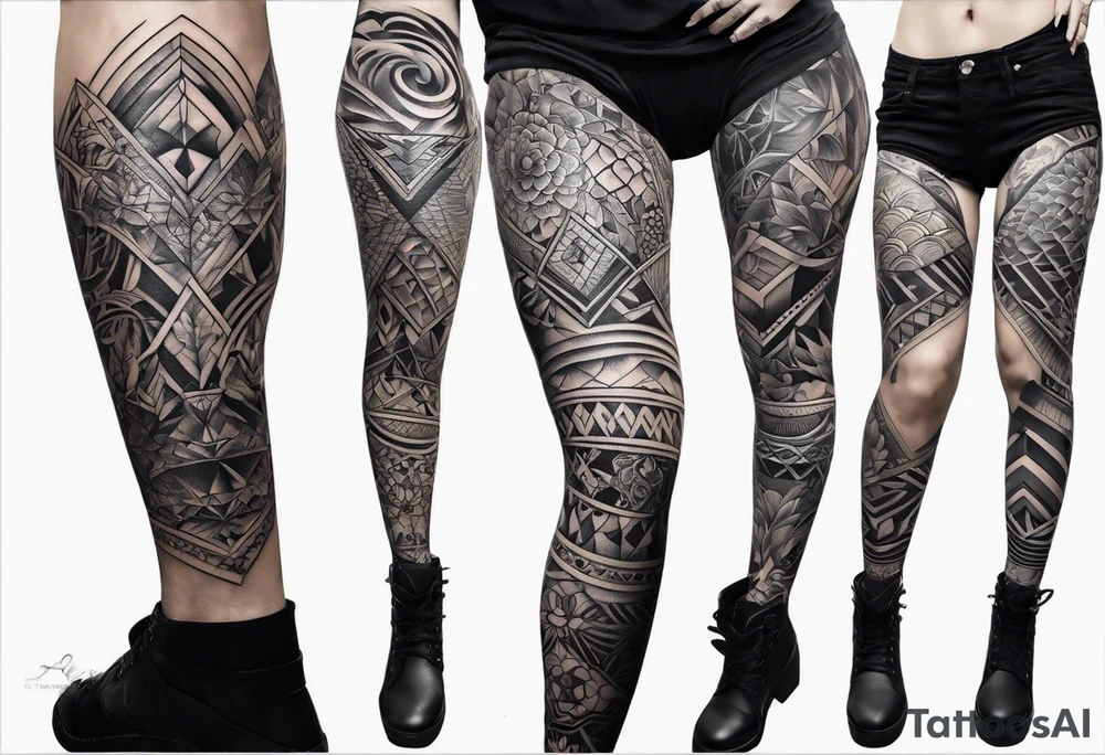 Full leg tattoo sleeve square tattoo idea