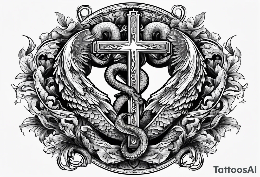caduceus, but with worn cross, and a viper as the serpent, only one serpent tattoo idea