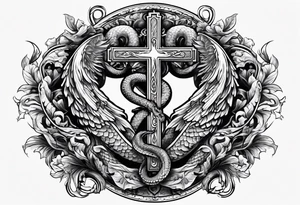 caduceus, but with worn cross, and a viper as the serpent, only one serpent tattoo idea