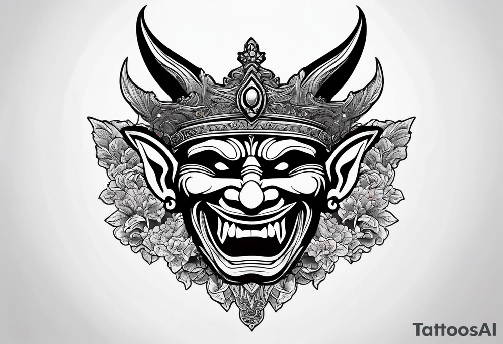 korean goblin mask with a crown tattoo idea