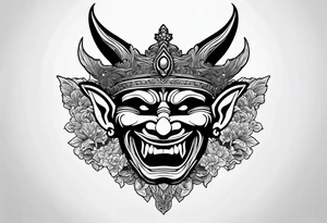 korean goblin mask with a crown tattoo idea