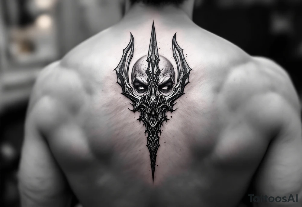 face behind trident tattoo idea