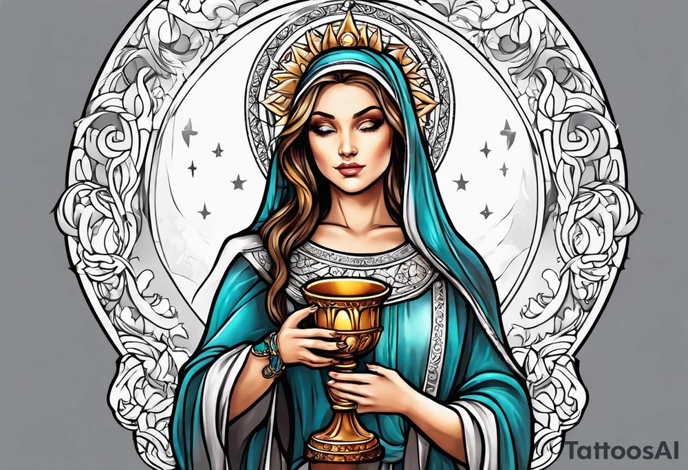 Female saint holding a chalice tattoo idea