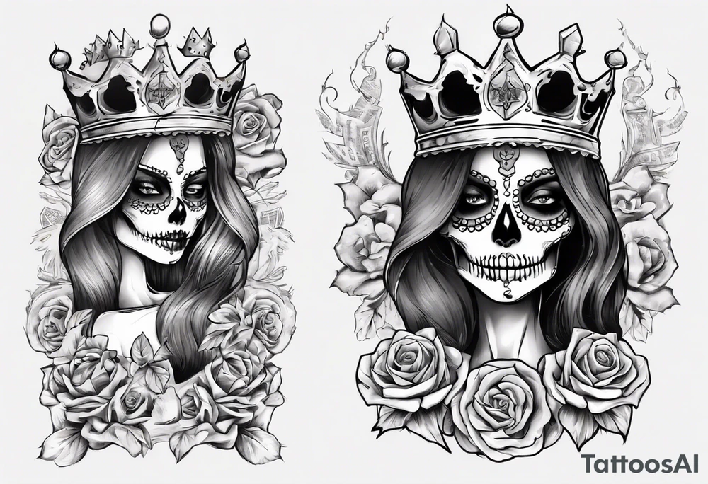 santa la muerta with money and crown
on the card tattoo idea