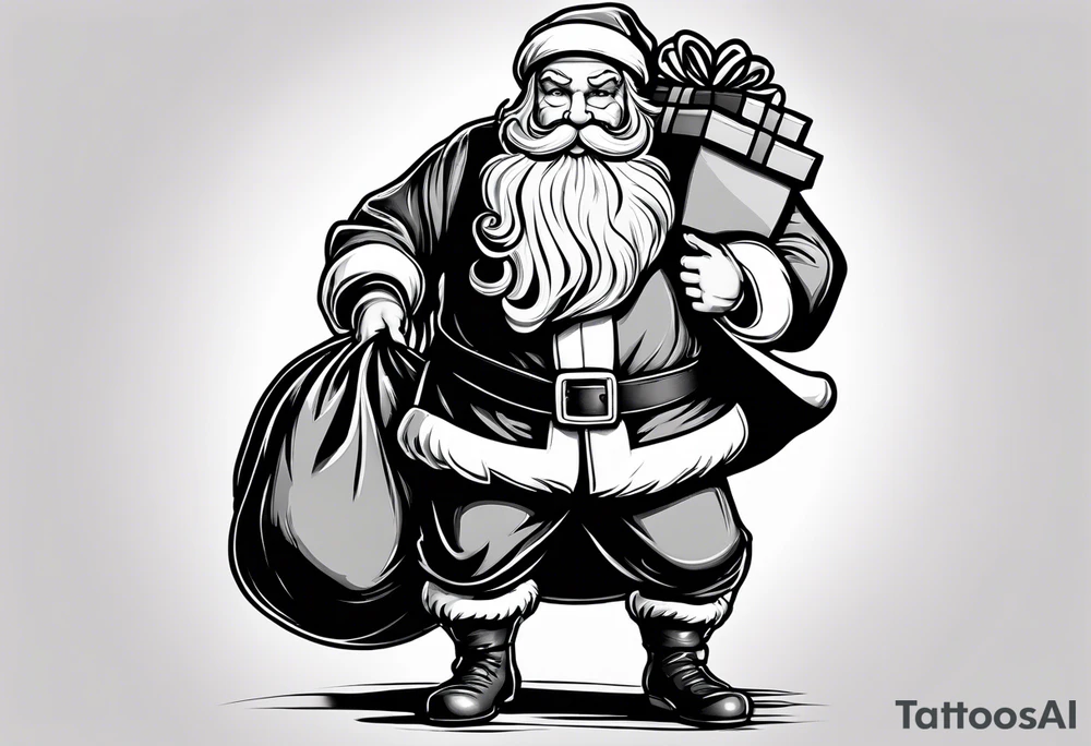 santa claus carrying a sack of gifts tattoo idea