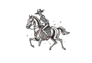 cowboy skeleton riding a horse skeleton on bicep, Fill with (stars, dots, and flowers) tattoo idea