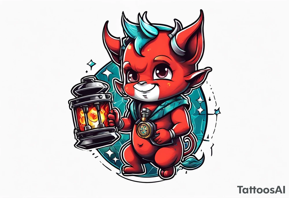 cute devil boy holding a timebomb tattoo idea