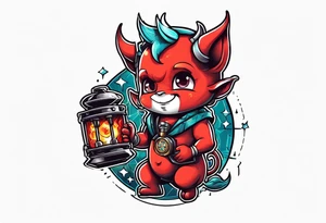 cute devil boy holding a timebomb tattoo idea