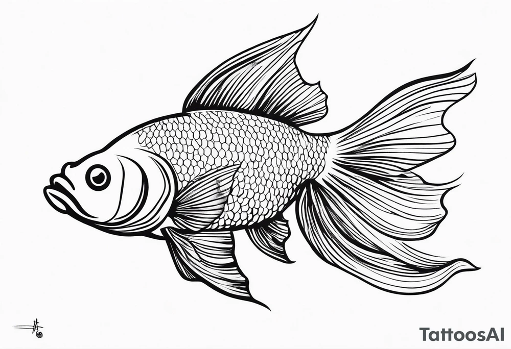 Create a subtle tattoo of a goldfish leaping out of water, highlighting its vibrant fins and dynamic movement.” tattoo idea