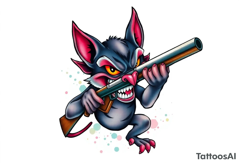 Wild looking looney toons Tasmanian devil with a shotgun tattoo idea