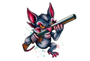 Wild looking looney toons Tasmanian devil with a shotgun tattoo idea