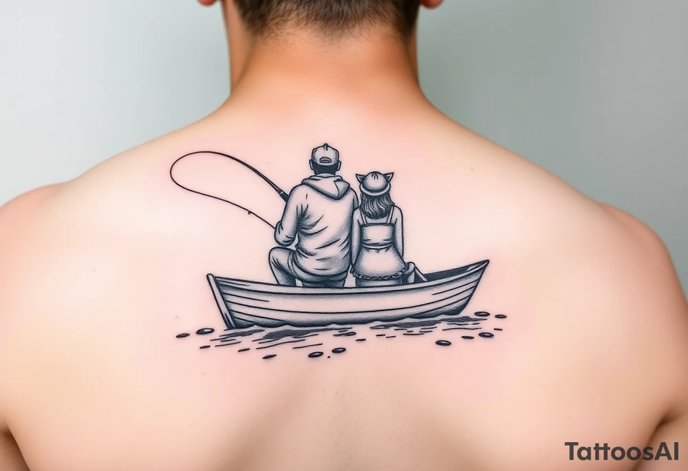 Guy and girl fishing on boat tattoo idea