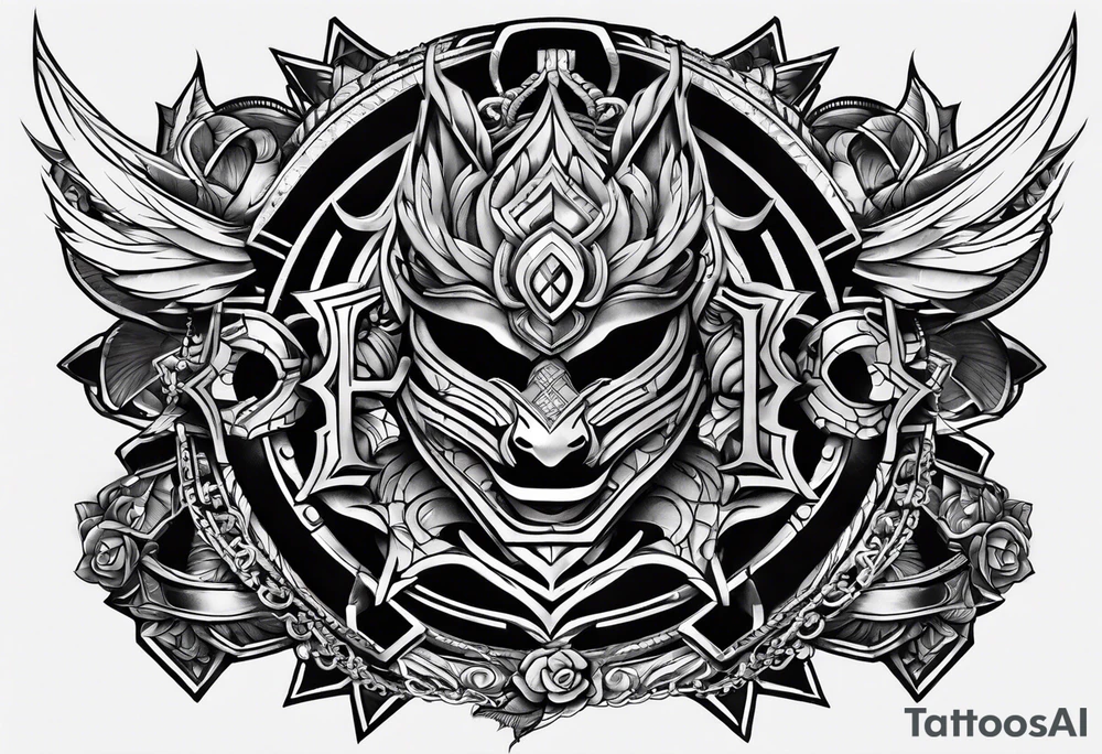 the letters A R in the middle of a ninja headband tattoo idea