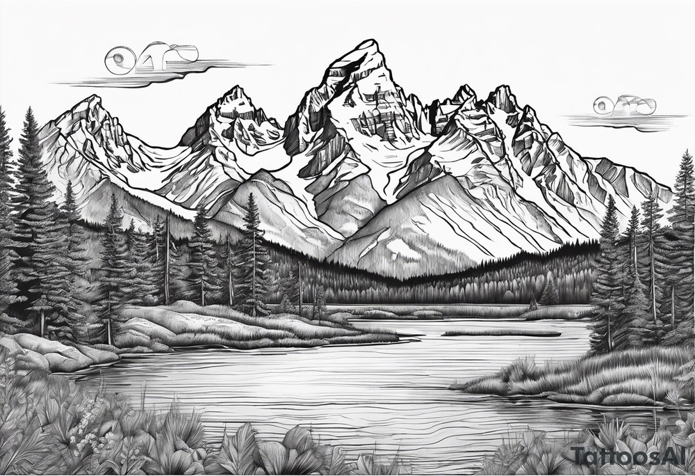 grand Teton mountains with compass tattoo idea