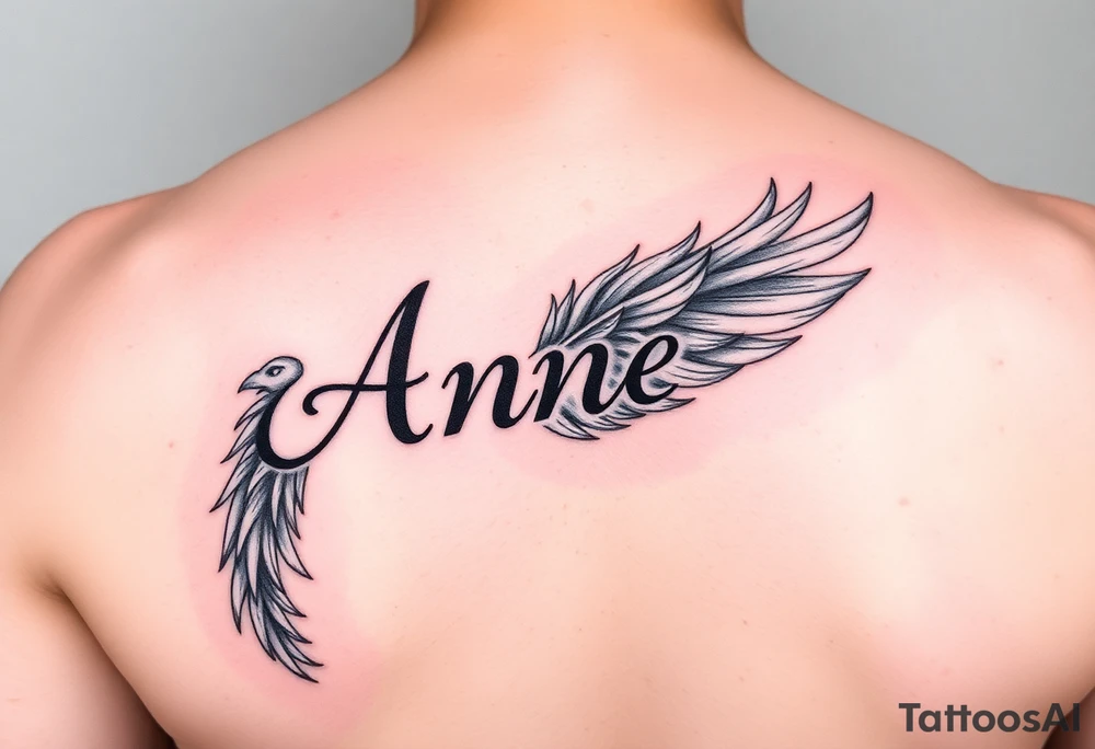 the name Anne in a phoenix feather tattoo idea