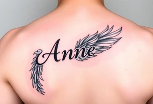 the name Anne in a phoenix feather tattoo idea