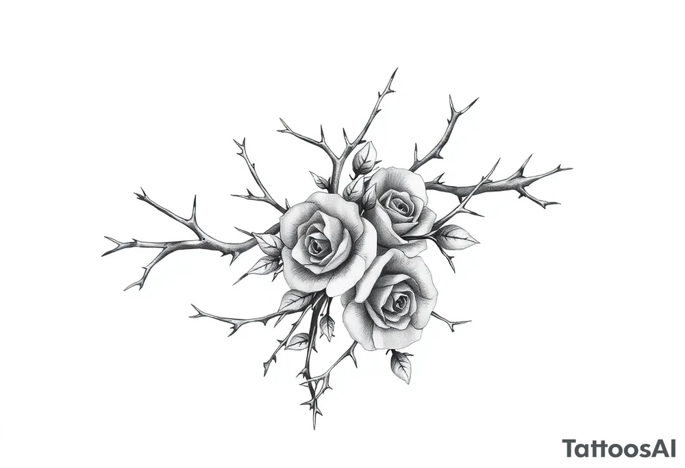 Thorns with small roses tattoo idea