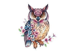 An owl outlined by forget me nots tattoo idea