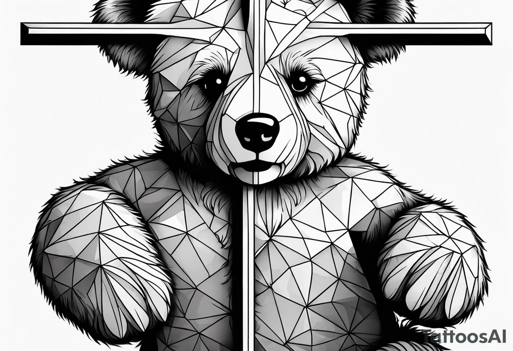 Teddy bear leaning against a cross tattoo idea