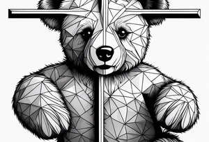 Teddy bear leaning against a cross tattoo idea