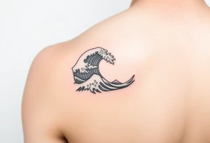 A minimalist tattoo the wave emoji placed on the upper arm 🌊 tattoo idea