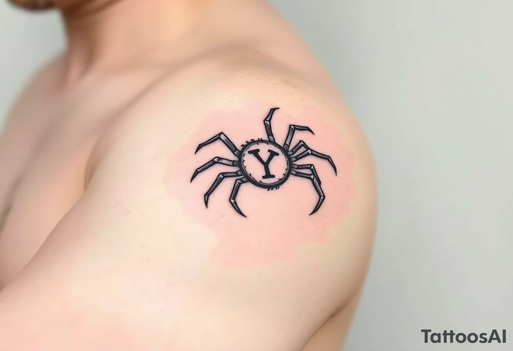 Spider crawling down sideways with the letter Y on the body of the spider tattoo idea