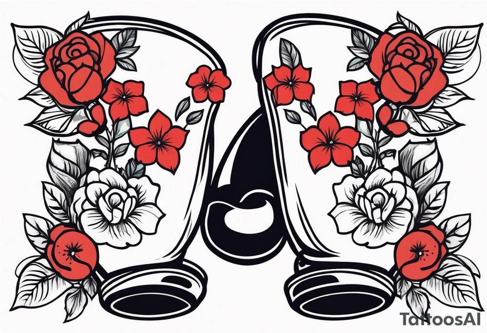boxing gloves and flowers tattoo idea