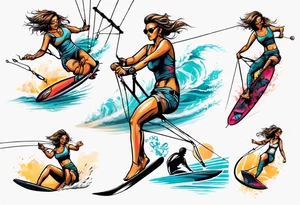 Woman doing Kitesurfing something cool tattoo idea
