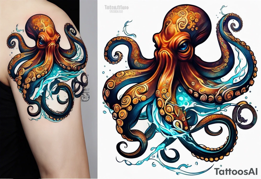 Electric octopus natural tattoo idea