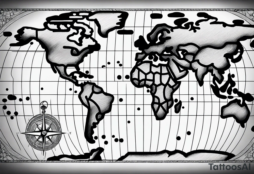 world map with a compass for a full arm tattoo idea