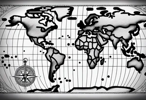 world map with a compass for a full arm tattoo idea