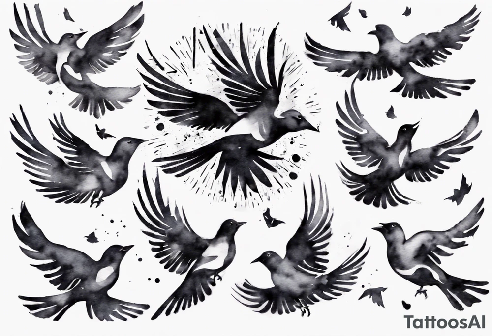 composition with birds flying free, puzzle piece tattoo idea