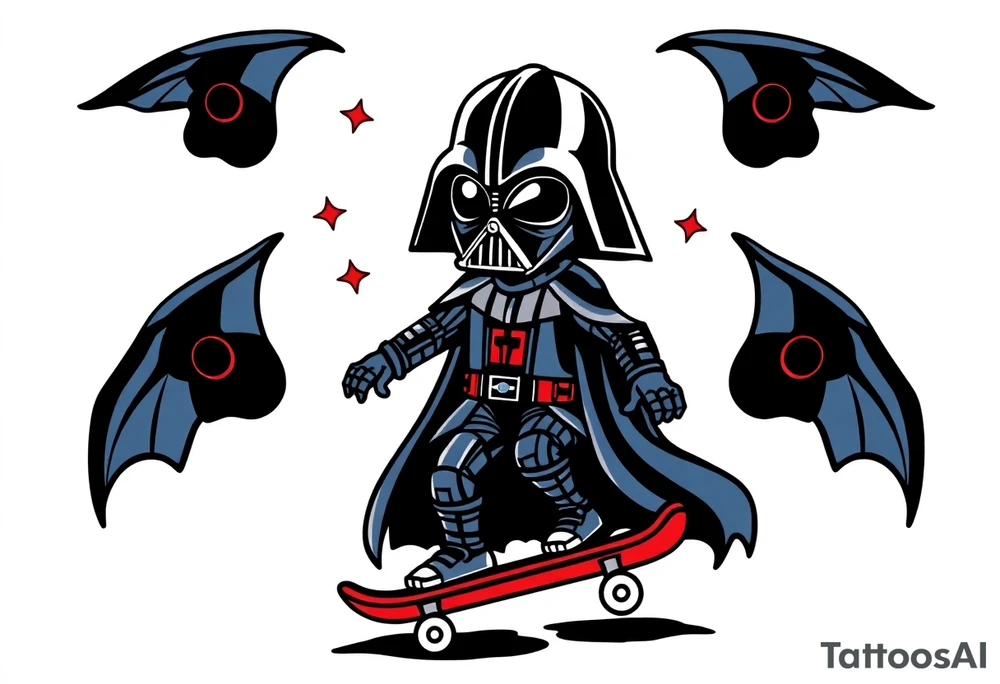 Darth Vader skateboarding >
blue & red tattoo idea