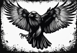 Crow flying staring facing front with wings wide open should be old school tattoo idea