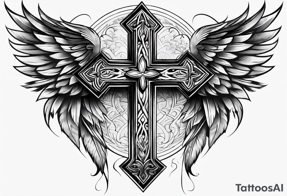 Cross in the middle of wings tattoo idea