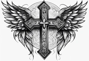 Cross in the middle of wings tattoo idea